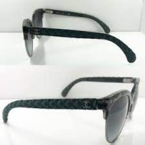 Chanel Green Safari Ch 5342 C.1553/S6 54mm Round Cat Eye Denim Sunglasses - Picture 1 of 11